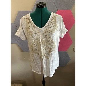REBA White & Gold Embroidered Tee – Size L - Picture 1 of 5