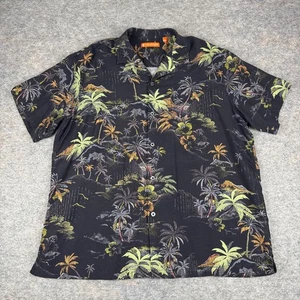 Camicia hawaiana Tori Richard con bottoni palme seta nera uomo grande L - Foto 1 di 11