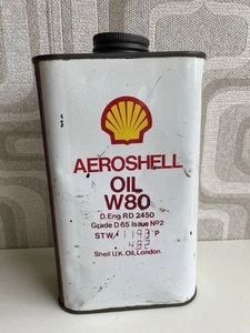 Vintage SHELL OIL CAN AEROSHELL 1 Litre W80 Full Sealed - Picture 1 of 12