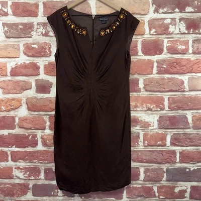 Vestido Jessica Howard para mujer 14 marrón joya adornado plisado mezcla de lino Foto 1 de 4