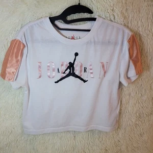 Cropped Air Jordan Girls T-shirt Size Medium (10-12Years) Pink & White - Picture 1 of 4
