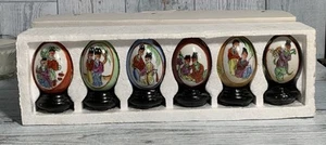 6 Ceramic Egg Figurines With Stands Miniature Oriental Japanese Chinese Asian - Picture 1 of 16