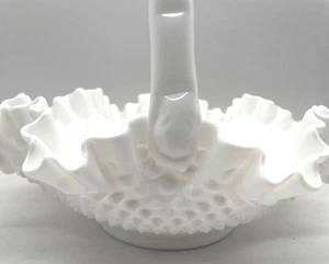 Fenton Hobnail Milkglass Basket - Picture 1 of 6
