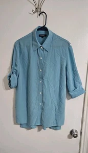 Lafayette 148 Size Silk Button Down Shirt Sz 4 Turquoise Minimalist With Defect - Picture 1 of 9