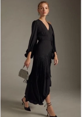 Vestido Anthropologie Hutch Flecos Envolvente Manga Abullonada Maxi Alto Bajo Fiesta de Año Nuevo Foto 1 de 4