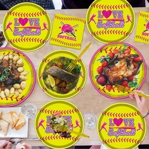 96PCS Softball Party Tableware Set Plates Napkins Forks Decorations Baby Shower - Picture 1 of 7