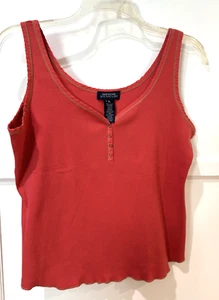 Jones New York Signature L Orange Tanktop Baumwolle Rippstrick U-Ausschnitt Druckknopfleiste - Bild 1 von 3