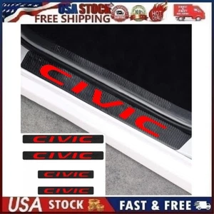 4PCS Car Door Sill Decal Cover Anti-Scratch Protector For Honda Civic Red Sty 2 - Picture 1 of 6