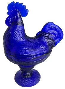 Vintage Mosser? Westmoreland? Standing Rooster Cobalt Blue Glass Candy Dish READ - Picture 1 of 9