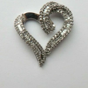 ANTIQUE Diamond Heart Pendant 10K W/Gold  Baguette & Round Stones signed JWBR - Picture 1 of 6