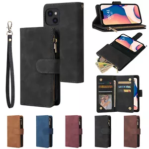 Zip Wallet Case Leather Flip Cover For iPhone 15 14 16 Pro Max 13 11 SE XR X 8 7 - Picture 1 of 17