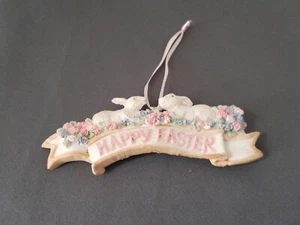 Vintage Rabbits Happy Easter Ornament, Midwest Of Cannon Falls, New Old Stock - Picture 1 of 5