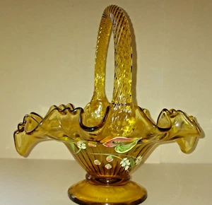 Lovely Fenton Hand Painted, Artist Signed Bride's Basket - Picture 1 of 5