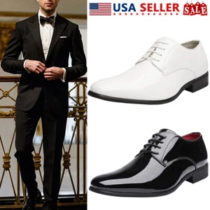 Zapatos mocasines de vestir Oxford formales de charol sintético zapatos de vestir de esmoquin para hombre - Imagen 1 de 21