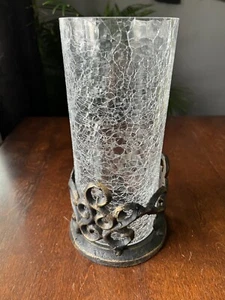 Home Decor Collectible CRACKED GLASS Decorative Metal Base Holder 9.25 in x 4 in - Picture 1 of 11