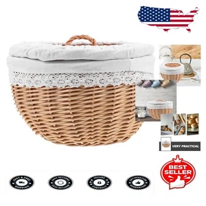 Durable Round Serving Basket with Lid - 9.84" Wicker Food Storage Solution - Picture 1 of 11