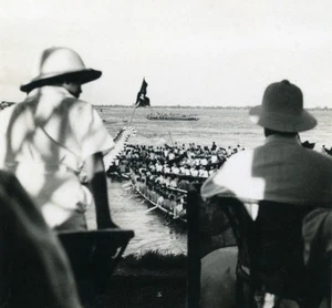 Cambodia Phnom Penh Regatta on Mekong River Spectators Old Photo 1935 - Imagen 1 de 3
