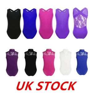UK Girls Sleeveless Lace Back Ballet Dance Gymnastics Leotard Fitness Unitards - Picture 1 of 75