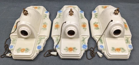 3 - Porcelain Basket weave Ceiling Lights by PORCELIER: Art Deco & MCM, Restored Cover