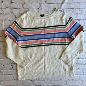 Talbots Plus Striped Soft Crewneck Sweater 2X Preppy Button Detail EUC - Picture 1 of 13