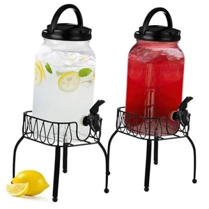 2 Pcs Plastic Drink Dispenser with Stand Beverage Dispenser with Sturdy Black - Picture 1 of 7
