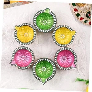 Handmade Terracoaat Set of 6 Premium Multicolor Clay Diya for Diwali Navratri - Picture 1 of 8