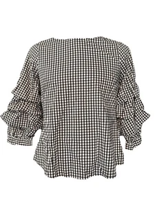 SANCTUARY sz XSmall Blouse Triple Puff Sleeve Cotton Gingham Black White - Picture 1 of 9