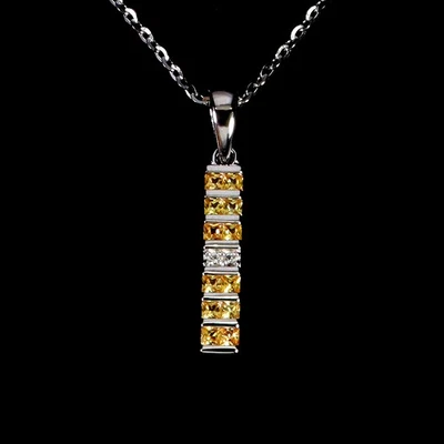 925纯银项链公主切割黄色蓝宝石天然宝石珠宝 — 第 1/4 张图片