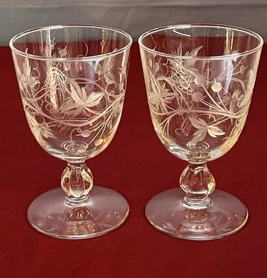 Juego de 2 copas de agua de trigo Libbey vintage con el vástago 3003 corte Foto 1 de 4