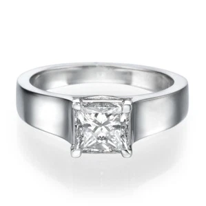 Solitario 950 Platino Diamante Taglio Princess Fidanzamento Ring 0.65 KT H / SI2 - Foto 1 di 4