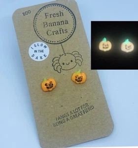 Cute Halloween Pumpkin Earrings, Glow In The Dark Jewelry, Hypoallergenic Studs - Picture 1 of 9