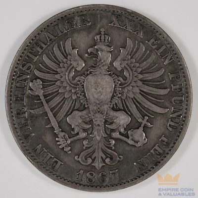 1867-A  1 Vereinsthaler (Thaler) William I Kingdom Of Prussia German States *CB - Image 1 of 2