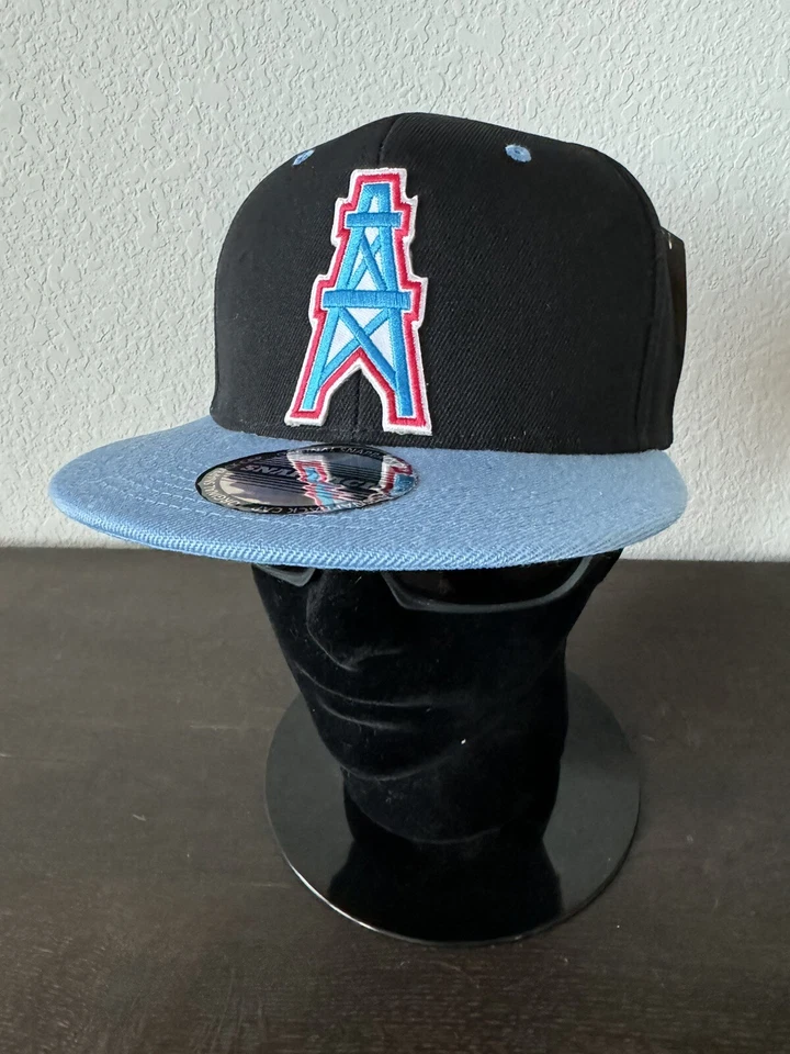 ORIGINAL SNAPBACK HOUSTON OILERS RETRO BLACK & BABY BLUE THROWBACK LOGO HAT CAP SNAPBACK NEW