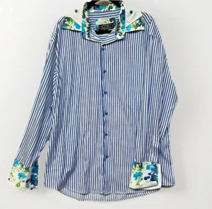 Daniel Ellissa Men's XXL Royal Blue Stripes Double Collar w/ Paisley Design - Picture 1 of 10