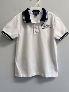 EUC Ralph Lauren BOYS Size 5 Polo Shirt White POLO Logo 