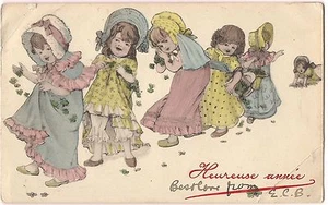Heureuse Annee HAPPY NEW YEAR Children Girls Vintage Postcard France, Austria - Picture 1 of 2