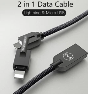 Mcdodo 2 in 1 caricabatterie USB sincronizzazione dati nylon cavo intrecciato iPhone Android - Foto 1 di 12
