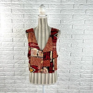 Chaleco Vintage JD Wright Estampado Patchwork Talla 12 Rojo Negro Crema - Imagen 1 de 8