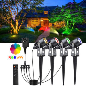 4Pcs RGB LED Garden Spike Lights Mains Color Changing Outdoor Spotlight +Remote