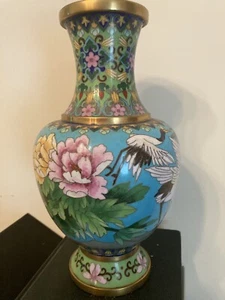 Chinesische Cloisonne Emaille Vase 10 cm hoch, Vogel und Blumenmotiv - Bild 1 von 8