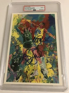 Magic Johnson Signed LeRoy Neiman Postcard Larry Bird Lakers HOF PSA/DNA MINT 9 - Picture 1 of 5