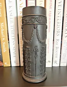 Antique Wedgwood BLACK Basalt Cylindrical  7.5"  Spill Vase, 19th Century EUC - Picture 1 of 5