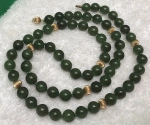 Jade and 14k Bead Necklace 24” - Picture 1 of 12