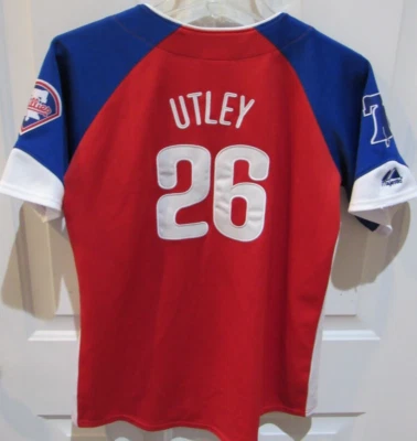 Chase Utley Philadelphia Phillies MLB Baseball Jersey Majestic Boy's Large Sewn - Image 1 of 4
