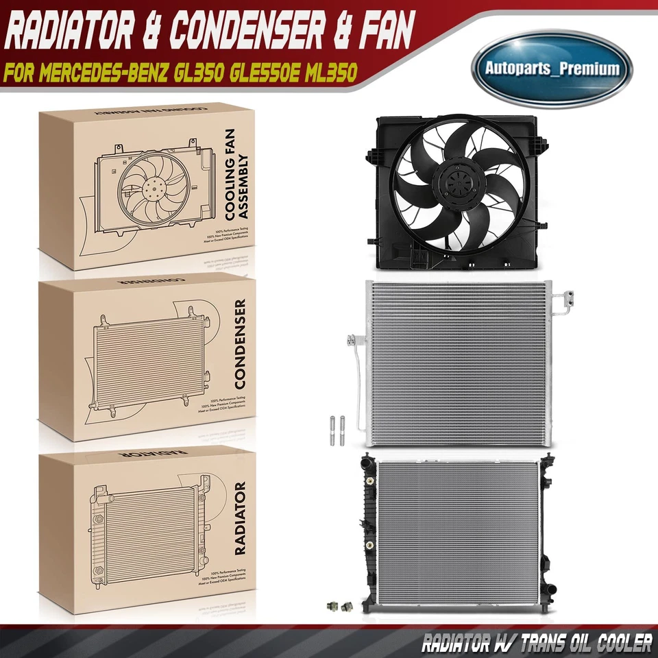 Kit de radiador y condensador de CA y ventilador de refrigeración para Mercedes-Benz GL350 GLE550e ML350 Foto 1 de 4
