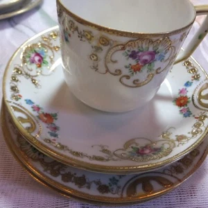 Rare Antique Hand painted Nippon Gold Rim 25 pcs Replacement cups saucers plates - Picture 1 of 12