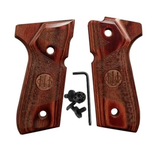 Beretta Grip 92/96 Series Full Size 92FS/92F Engrave Wood Grips W/Screw & Wrench - Picture 1 of 5