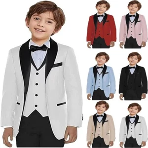 Boys Slim Fit 3 Piece Suits Shawl Lapel Kids Formal Set Tuxedo Suits Pant Vest - Picture 1 of 25