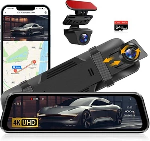 4K Rear View Mirror Dash Cam Front and Rear View Camera 10'' Dash - Picture 1 of 8