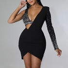 Sexy Womens One Shoulder V-Neck Bodycon Mini Dress Party Cocktail Club Ball Gown